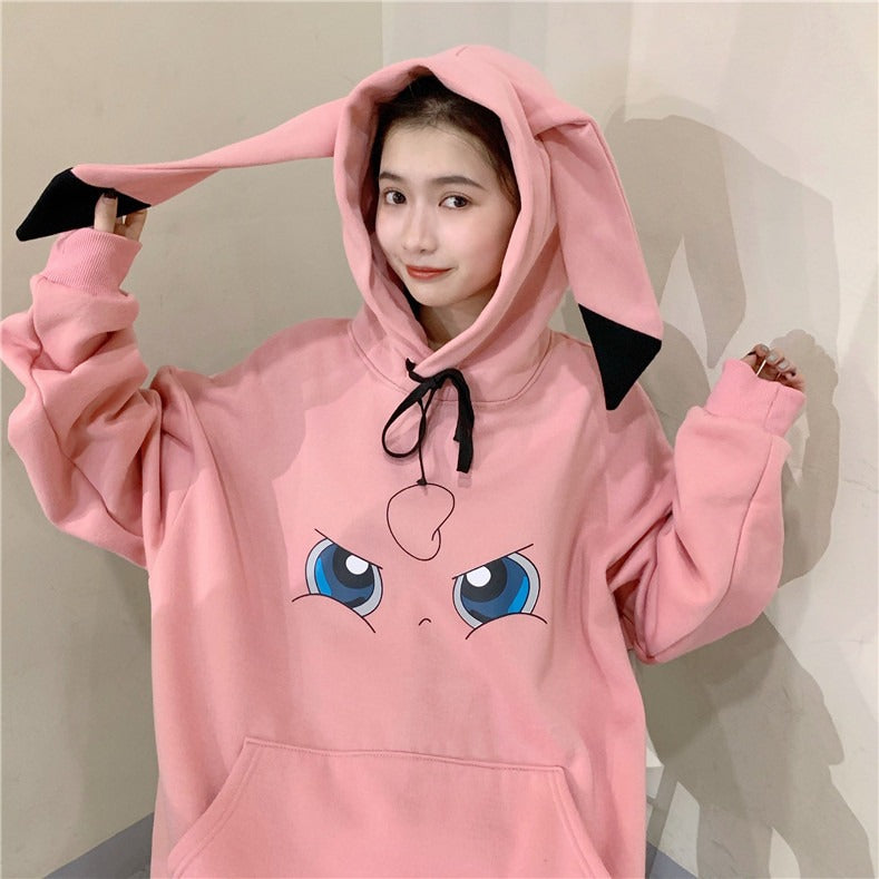 Pikachu Velvet Fleece Sweater Female Students Japanese Anime With Cap Long Section Hooded Jacket